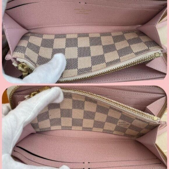 🌷 Louis Vuitton Damier Azur Studded Clemence Zippy Wallet Rose Ballerine Pink - Picture 5 of 12